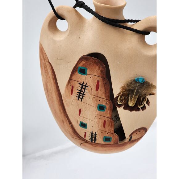 Pueblo Legend Canteen Southern Style Pottery Water Jug Handpaint Pueblo Indians - Picture 7 of 12